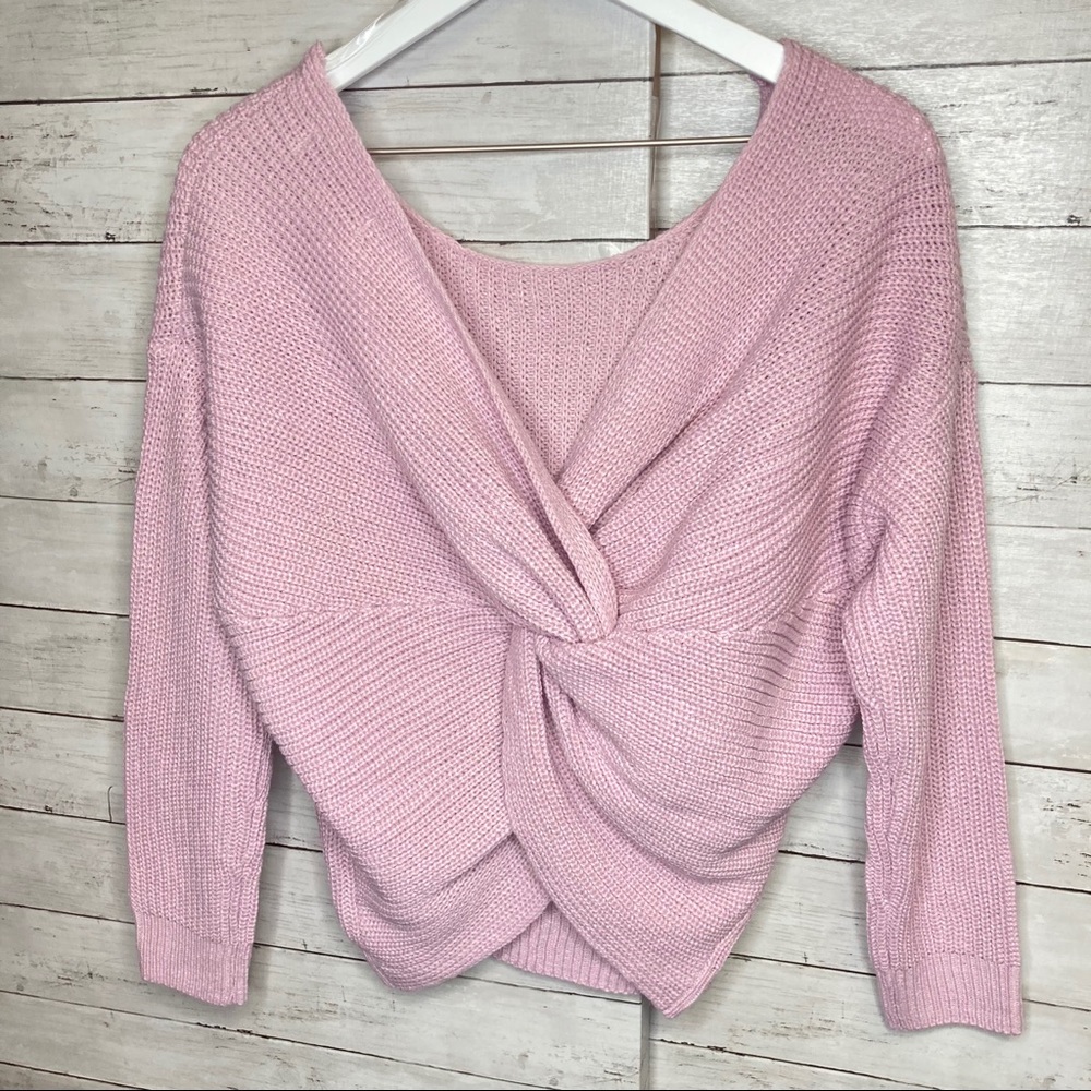 NWT Open Back Twist Pink Knit Sweater